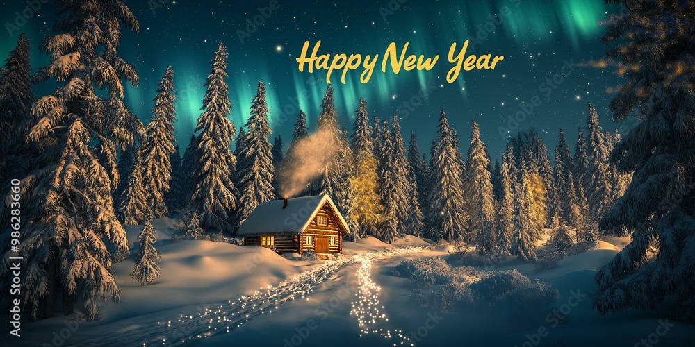 Happy New Year Themed Winter Landscape