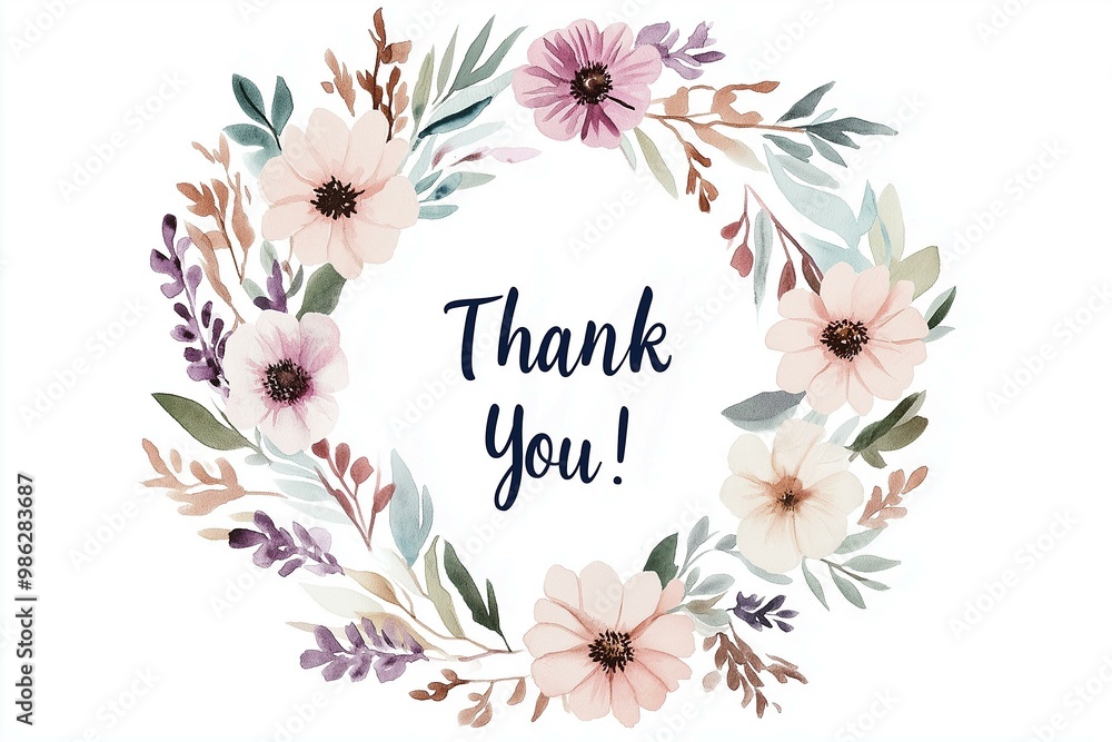 Floral Wreath Watercolor Illustration with a Thank You Message