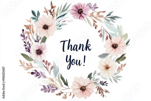 Obraz na płótnie Floral Wreath Watercolor Illustration with a Thank You Message w salonie