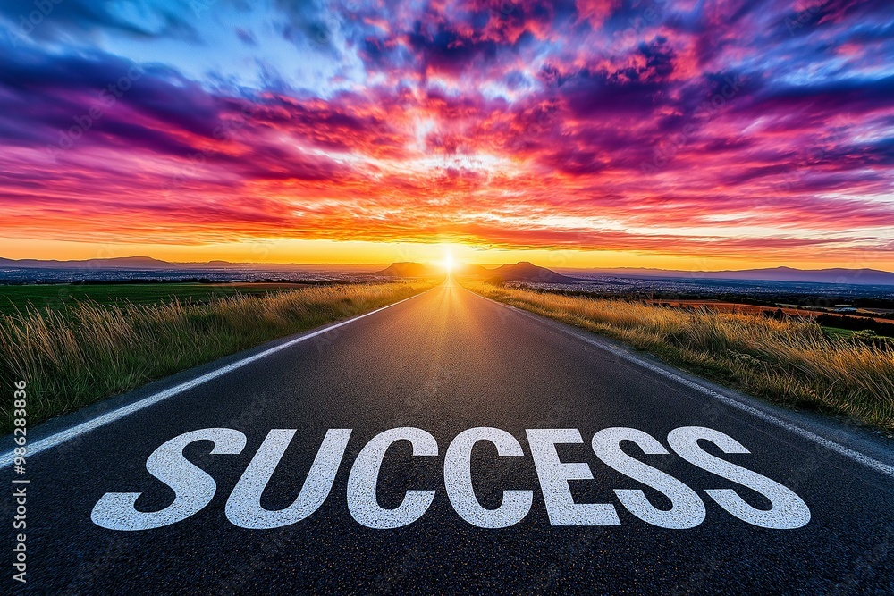Journey to Success Captured at Dawn on a Lonesome Highway
