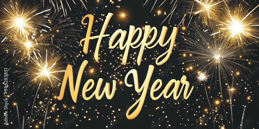 Festive Greeting of Happy New Year with Fireworks