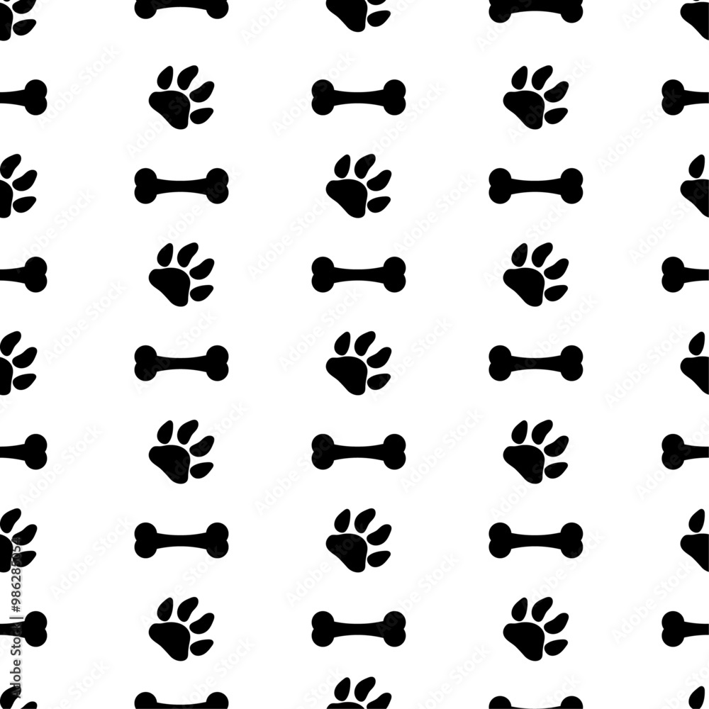Dog paw and bone seamless pattern backdrop or wallpaper isolated on a transparent background Dog paw and bone seamless pattern backdrop or wallpaper isolated on a transparent background