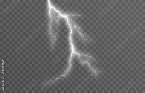 Lightning on an isolated transparent background. Flash of light, lightning png. Thunderstorm, natural phenomenon. Effect lightning png. Vector illustration.