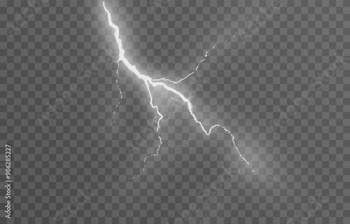 Lightning on an isolated transparent background. Flash of light, lightning png. Thunderstorm, natural phenomenon. Effect lightning png. Vector illustration.
