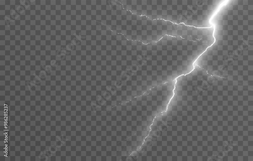 Lightning on an isolated transparent background. Flash of light, lightning png. Thunderstorm, natural phenomenon. Effect lightning png. Vector illustration.