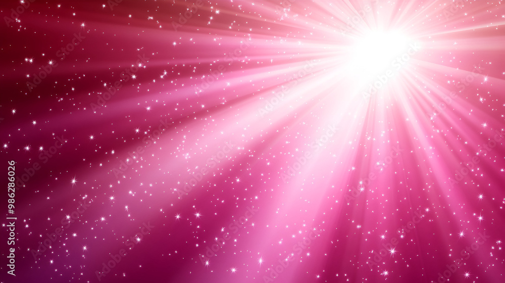 Vibrant burst of light illuminating a cosmic background with sparkling stars and radiant colors in a deep pink hue Vibrant burst of light illuminating a cosmic background with sparkling stars and radiant colors in a deep pink hue
