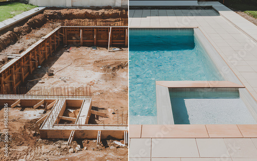 Before and after pool construction, pool renovation and building