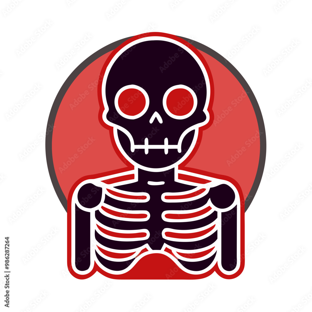Skeleton Icon in Red Circle, Halloween Illustration Skeleton Icon in Red Circle, Halloween Illustration
