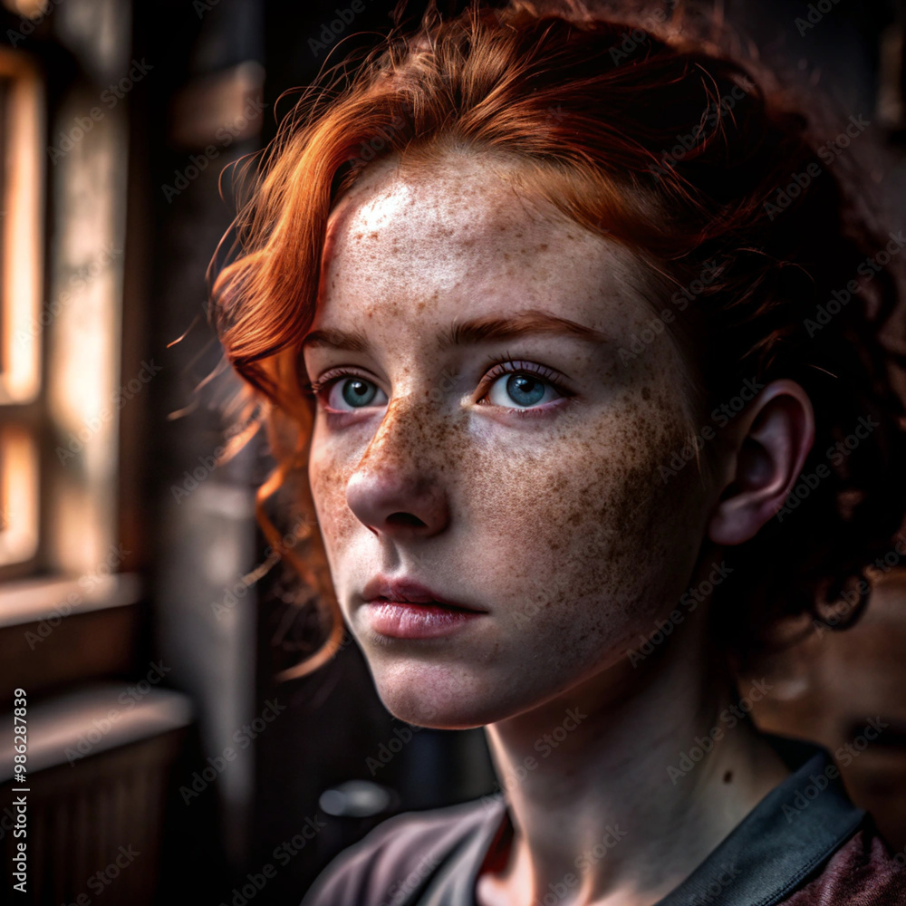 Portrait of beautiful young woman with freckles and beauty marks generative ai Portrait of beautiful young woman with freckles and beauty marks generative ai