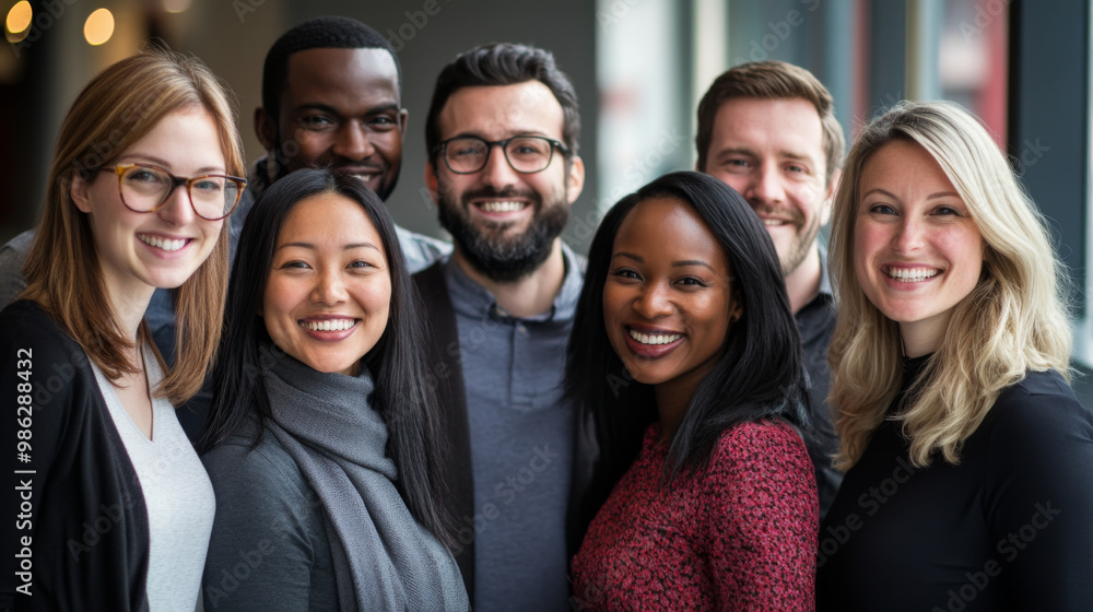 Portrait of a cross-cultural team smiling and collaborating, multicultural backgrounds, professional unity Portrait of a cross-cultural team smiling and collaborating, multicultural backgrounds, professional unity