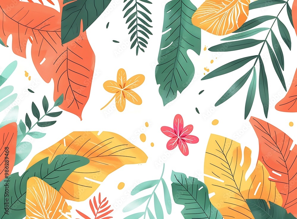 Tropical Leaves and Flowers Pattern Illustration Tropical Leaves and Flowers Pattern Illustration