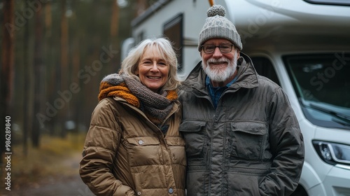 Senior Couple Embracing New Adventures: RV Travel Through Countryside in Retirement Years