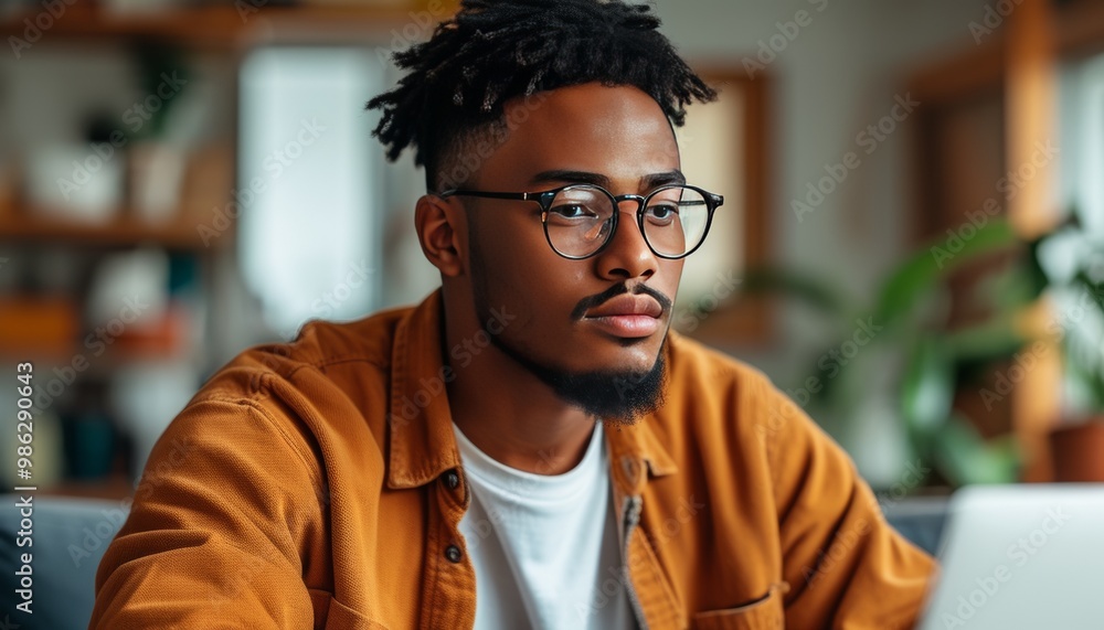 A young man with glasses is focused on working on his laptop in a cozy, plant-filled home office, reflecting productivity and modern work culture. A young man with glasses is focused on working on his laptop in a cozy, plant-filled home office, reflecting productivity and modern work culture.
