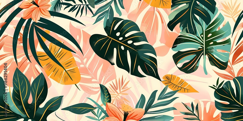 Tropical Leaf Pattern Seamless Summer Background Illustration Tropical Leaf Pattern Seamless Summer Background Illustration