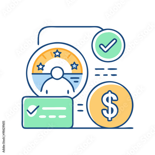 Credit score icon, symbol of financial reliability and assessment, minimalist style