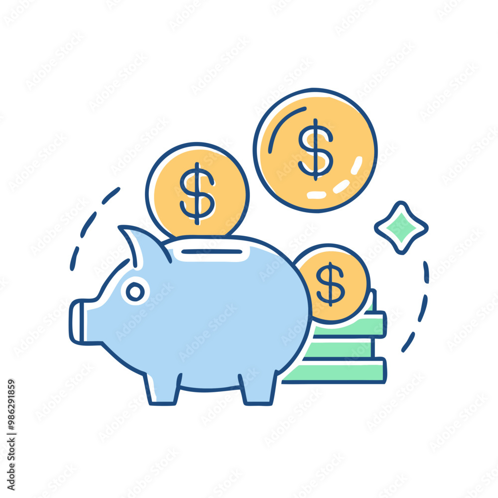 Obraz premium Piggy bank icon, symbol of savings and financial literacy, minimalist style