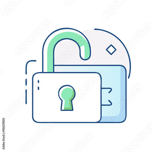 Open lock icon, symbol of security and access, minimalist style