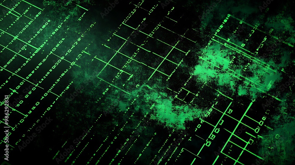 Obraz premium Green Glowing Grid Pattern with Speckled Texture