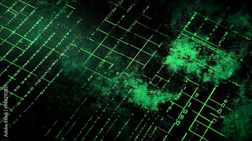 Green Glowing Grid Pattern with Speckled Texture