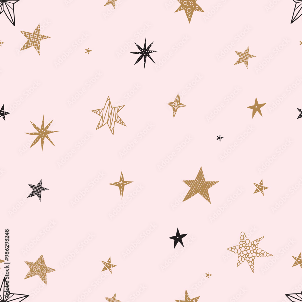 Cute gold stars. Seamless vector pattern. Seamless pattern can be used for wallpaper, pattern fills, web page background, surface textures. Cute gold stars. Seamless vector pattern. Seamless pattern can be used for wallpaper, pattern fills, web page background, surface textures.