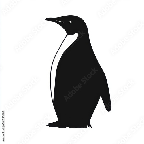 Silhouette vector illustration of a penguin, on white background, 2d flat illustration, great for winter-themed designs, children's products, and zoo branding photo