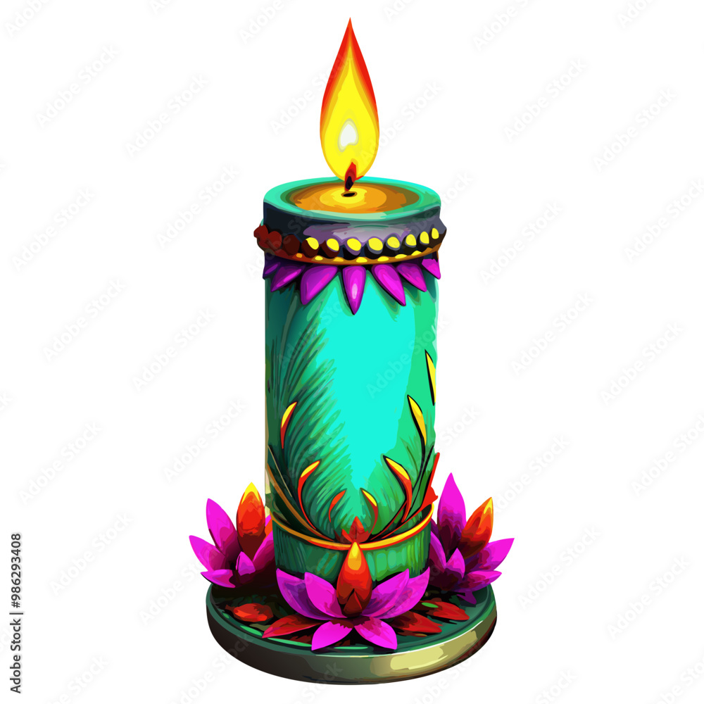 Decorative candle with flowers and vibrant design for Halloween 