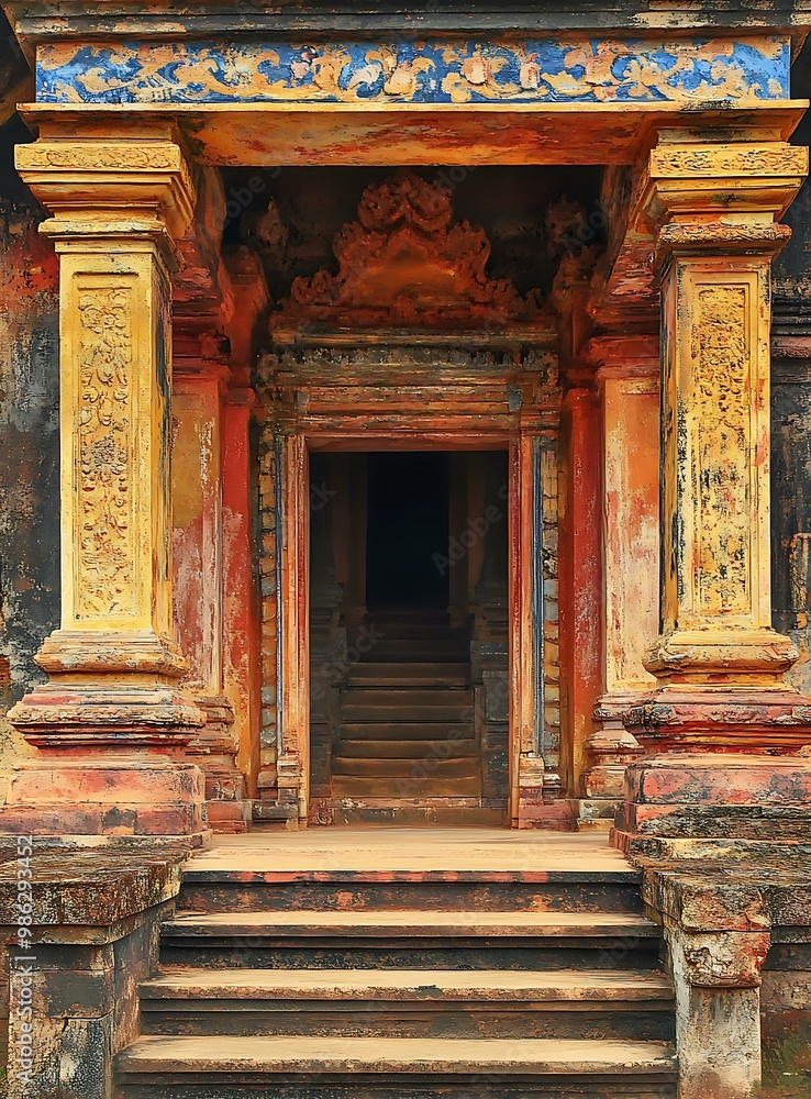 Ancient Temple Entrance With Stone Steps And Carvings Ancient Temple Entrance With Stone Steps And Carvings