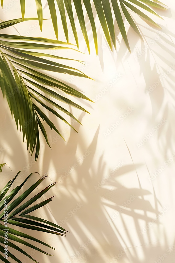 Palm Leaves and Sunlight Shadow on a White Wall Palm Leaves and Sunlight Shadow on a White Wall