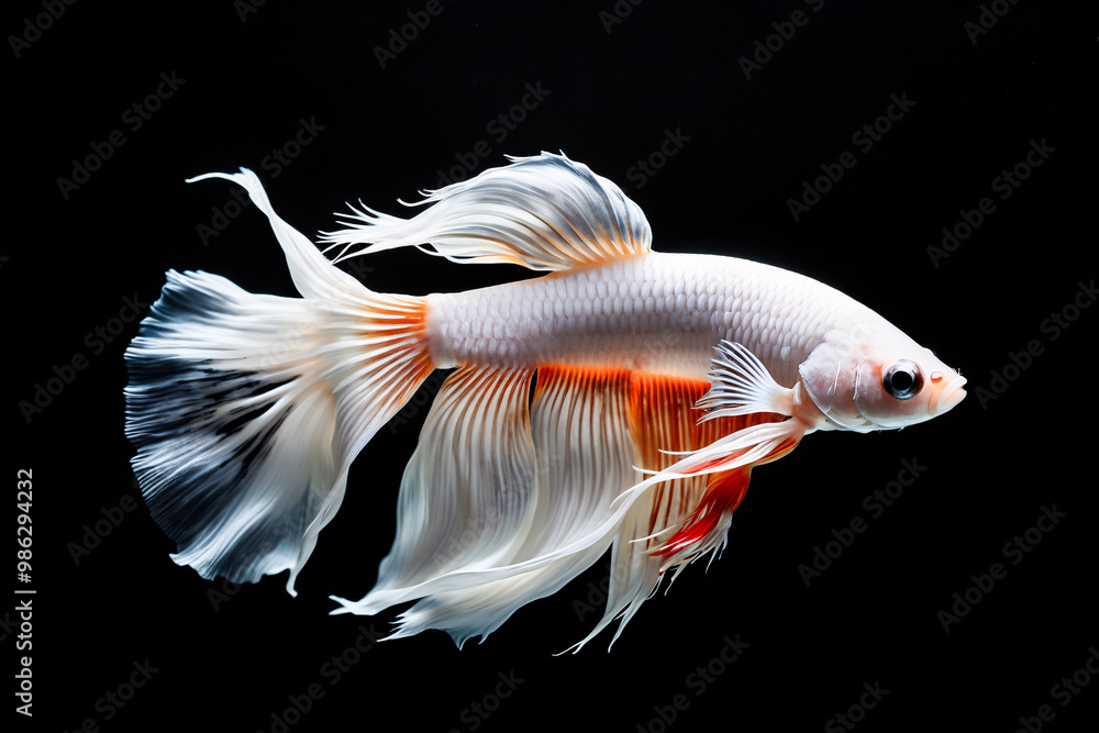 minimalist white mix orange Betta Fish, dark black background minimalist white mix orange Betta Fish, dark black background