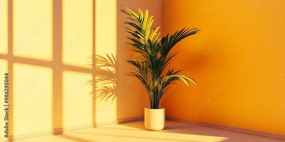 Palm Plant in Corner with Sunlight Palm Plant in Corner with Sunlight