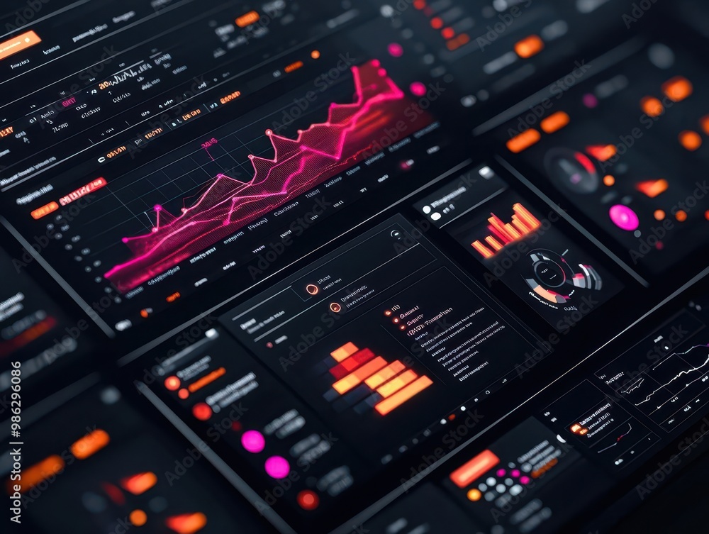 Digital dashboard showing project budget allocation and performance results, project management, budget tracking Digital dashboard showing project budget allocation and performance results, project management, budget tracking