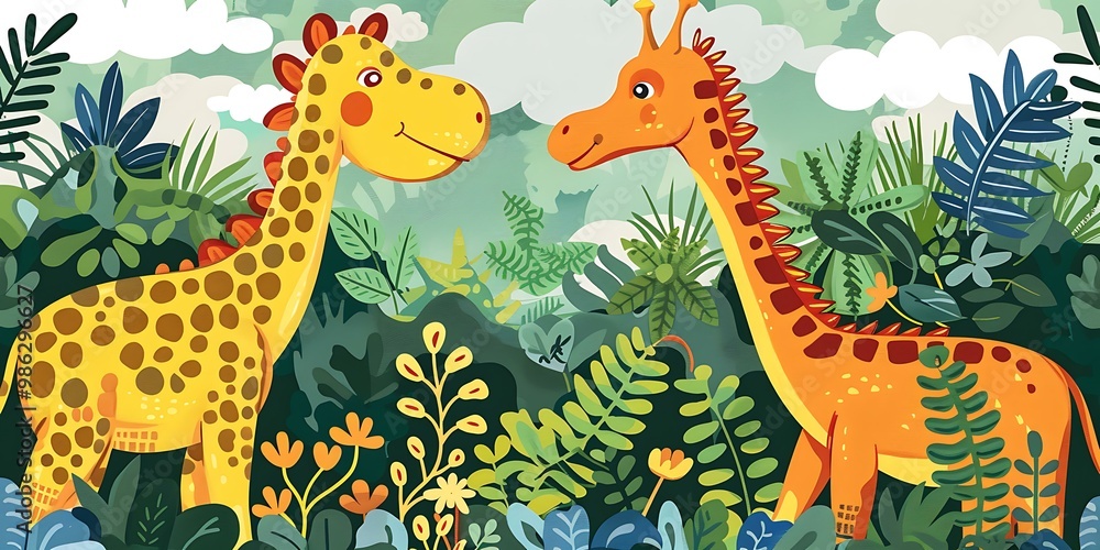Two Giraffes In A Lush Jungle Two Giraffes In A Lush Jungle