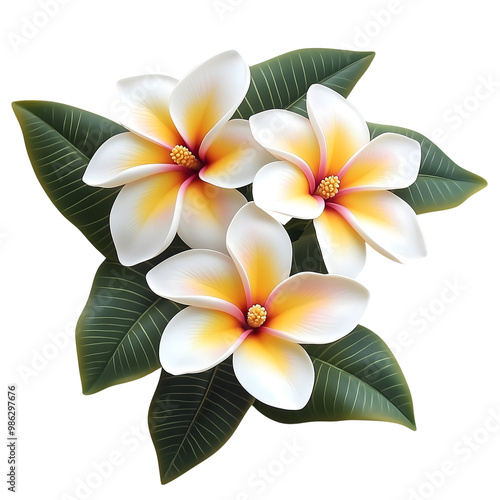three plumeria flowers isolated on transparent background Generative Ai.

