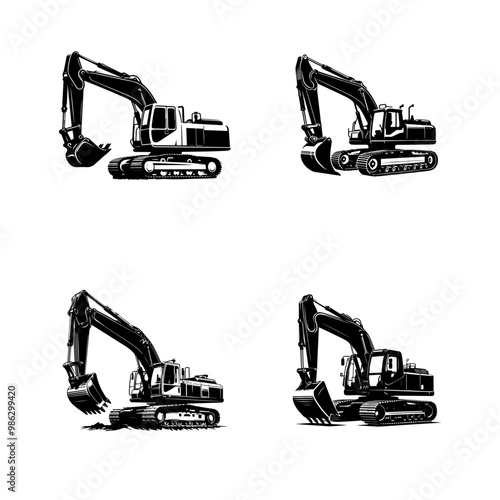 Wallpaper Mural Excavator silhouette vector style Torontodigital.ca