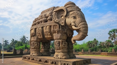 Big stone elephant statue at the Konark Sun Temple, Odisha, India, Asia