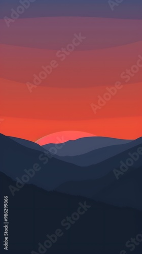 Sunset Mountain Landscape Illustration