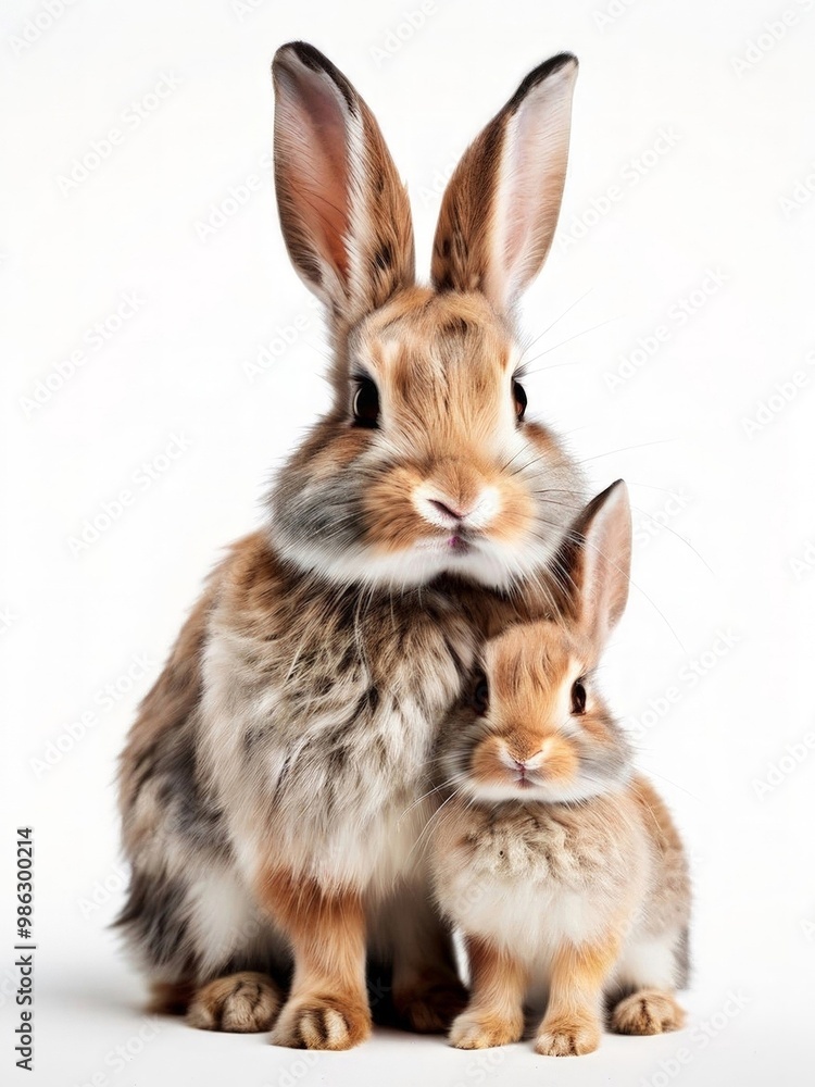 Obraz premium Extremely fluffy and cute rabbits with long floppy ears. Generated by AI.