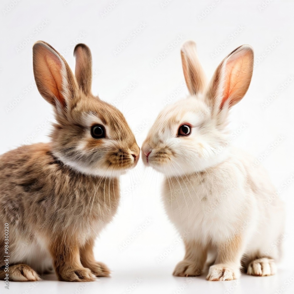 Fototapeta premium Extremely fluffy and cute rabbits with long floppy ears. Generated by AI.