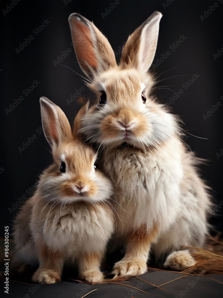Extremely fluffy and cute rabbits with long floppy ears. Generated by AI. Extremely fluffy and cute rabbits with long floppy ears. Generated by AI.