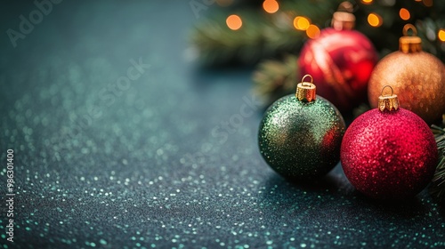 Colorful holiday ornaments arranged on green fabric during a festive celebration