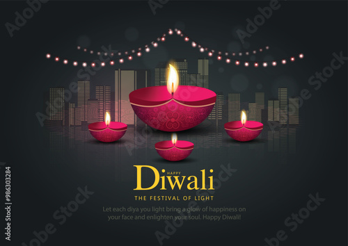 Indian festival Happy Diwali with Diwali Diya, holiday Background, Diwali celebration greeting card. abstract vector illustration design