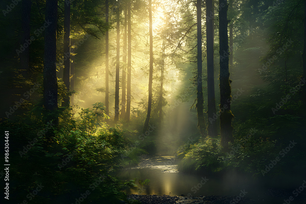 A Morning in the Enchanted Forest - The Serene Beauty of Sun-kissed Woodlands at Dawn A Morning in the Enchanted Forest - The Serene Beauty of Sun-kissed Woodlands at Dawn
