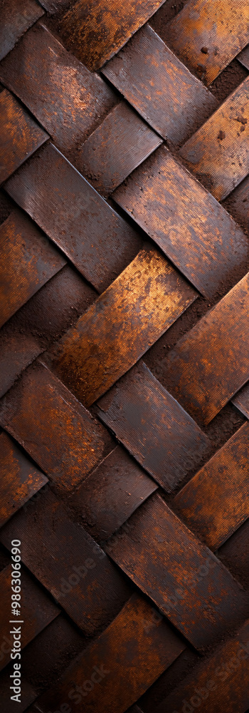 A close up of a brown and gold woven pattern. The pattern is made up of many small squares and triangles A close up of a brown and gold woven pattern. The pattern is made up of many small squares and triangles