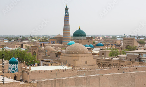 View of Itchan Kala, the walled inner town of the city of Khiva photo