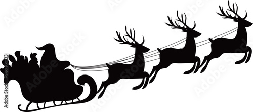 空を飛ぶサンタクロースとトナカイ