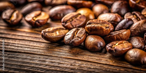 Wallpaper Mural Fried coffee beans on rustic wooden surface, close-up macro shot showcasing texture and details Torontodigital.ca