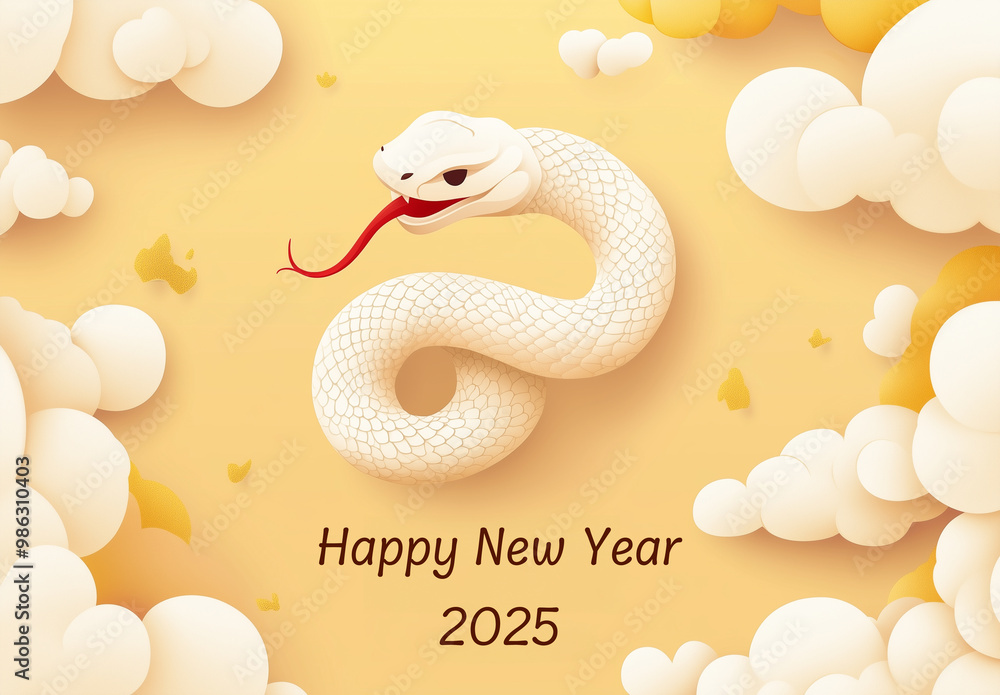 Obraz premium 2025年賀状 白蛇のイラスト