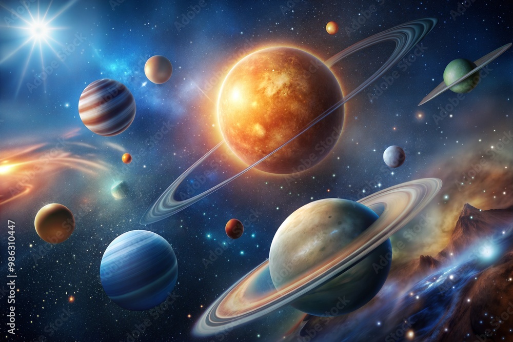 Vibrant cosmic display of planets stars and nebulae Vibrant cosmic display of planets stars and nebulae
