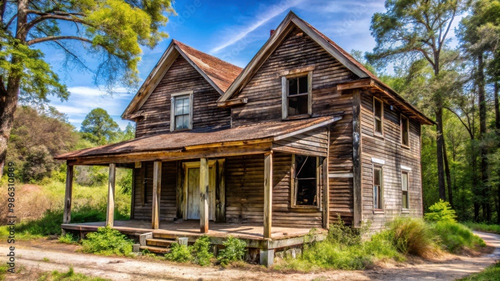 Old abandoned wooden house with warning sign and company buying for cash, Atlanta USA Old abandoned wooden house with warning sign and company buying for cash, Atlanta USA