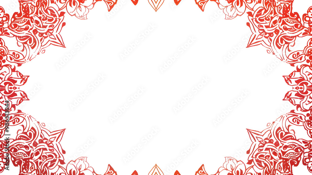 Obraz premium A red floral border frame on a white background